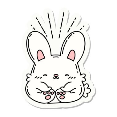 Dövme stili mutlu tavşan çıkartması.