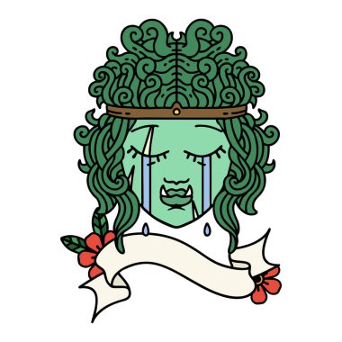 Retro Dövme Tarzı Ağlayan Ork Barbar karakter yüzü