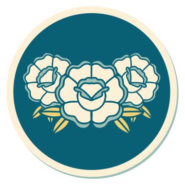 Geleneksel bir çiçek buketi stiliyle dövme çıkartması