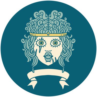 Retro Dövme Tarzı Sancaklı Barbar İnsan Karakteri