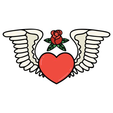 geleneksel stil kanatlı bir kalp dövmesi