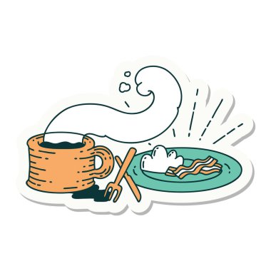 Dövme stili kahvaltı ve kahve çıkartması.