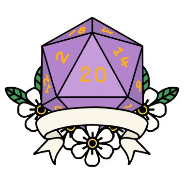 Retro Dövme Biçimi Doğal 20 kritik vuruş D20 zar atma