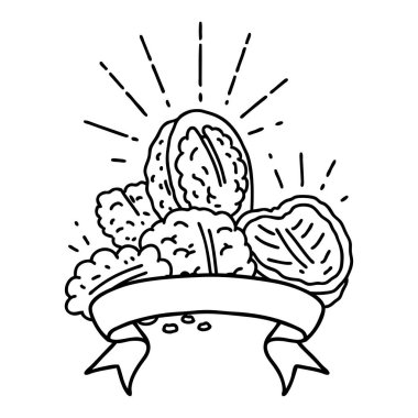 Siyah çizgili parşömen dövmeli ceviz kabuklu.