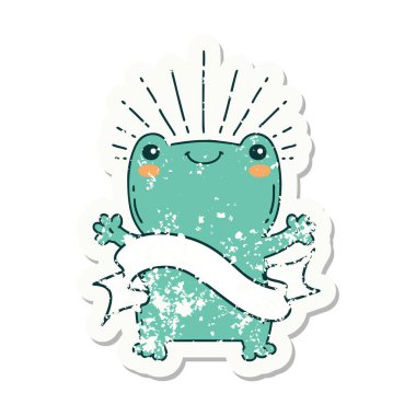 Dövme stili eski bir çıkartma. Mutlu kurbağa.