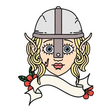 Retro Dövme Tarzı Elf savaşçı karakter yüzü