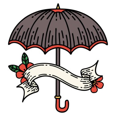 Geleneksel dövmeli ve şemsiyeli