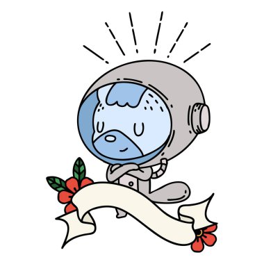 Astronot kılığındaki hayvan dövmeli parşömen.