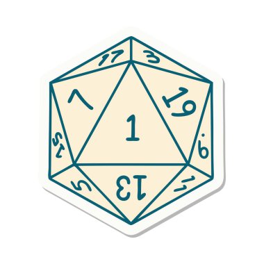 Doğal 1 D20 zar atma etiketi