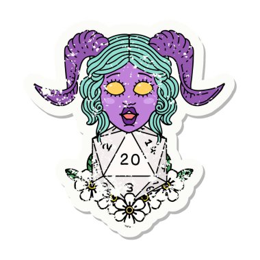 Doğal yirmilik zarla süslenmiş grunge çıkartması.