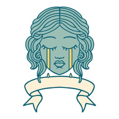 Geleneksel dövmeli ve ağlayan kadın yüzü.