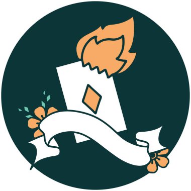 alevli kart pankartıyla dövme biçimi simgesi