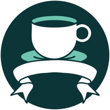 bir fincan kahvenin bayrağıyla dövme tarzı simgesi