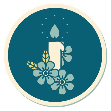 Geleneksel mum ve çiçek stiliyle dövme çıkartması.