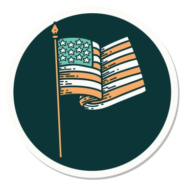 Amerikan bayrağının geleneksel stiliyle dövme çıkartması.