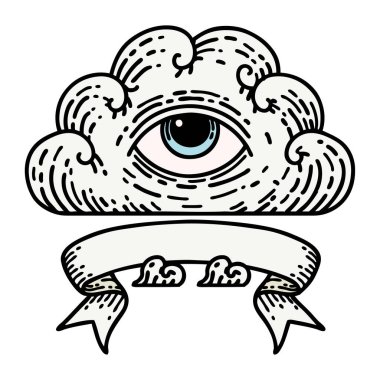 Her şeyi gören bir göz bulutunun bayrağıyla geleneksel dövme.