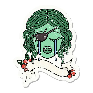 Ağlayan Ork haylaz karakter yüzünün grunge çıkartması