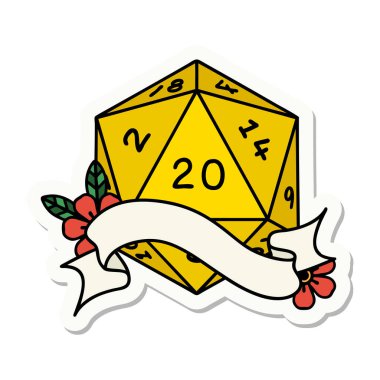 Doğal bir yirmi D20 zar atmanın etiketi.