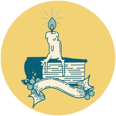 Dövme stili bir mumun kitap üzerinde erimesi simgesi