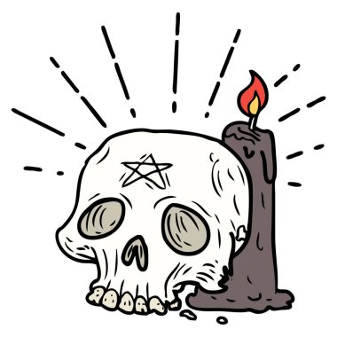 Geleneksel dövme stili ürkütücü kafatası ve mumun çizimi