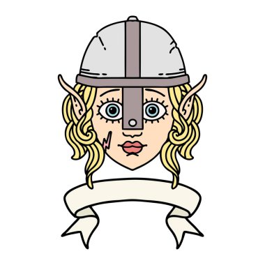 Retro Dövme Tarzı Elf savaşçı karakter yüzü