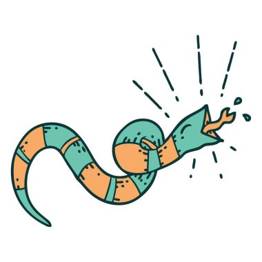 Geleneksel dövme stili tıslayan yılanın resmi.