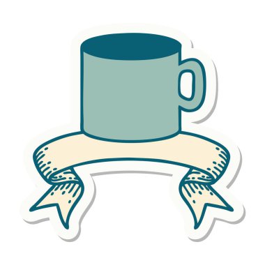 Dövme stili çıkartma ve bir fincan kahve.