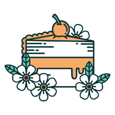 Bir dilim pasta ve çiçeğin ikonik dövme görüntüsü