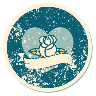 İkonik ıstıraplı dövme stili kalp gülü ve bayrağın görüntüsü 