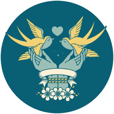 Bağlı eller ve kırlangıçlar ile dövme tarzı simgesi