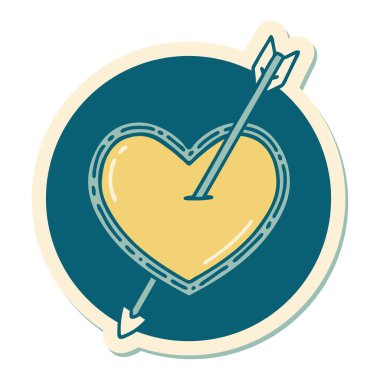 Okun ve kalbin geleneksel stiliyle dövme çıkartması