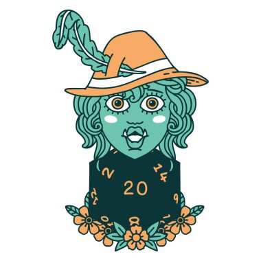 Retro Dövme Biçimi Doğal yirmilik zarlı yarım ork ozanı 