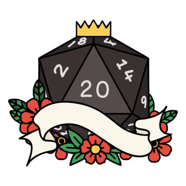 Retro Dövme Biçimi Doğal 20 D20 zar atma