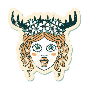 Bir Druid karakterinin suratındaki grunge çıkartması