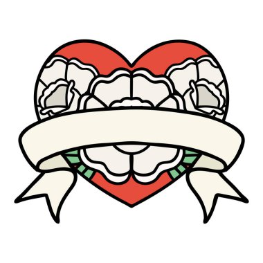 Geleneksel kalp şeklinde dövme ve çiçekli pankart