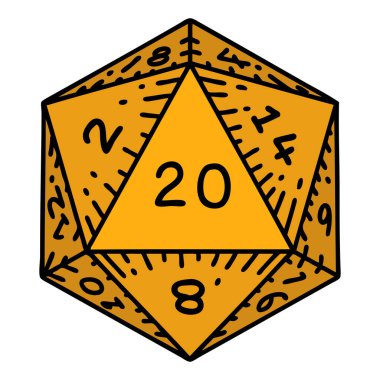 Retro Dövme Biçimi Doğal 20 D20 zar atma