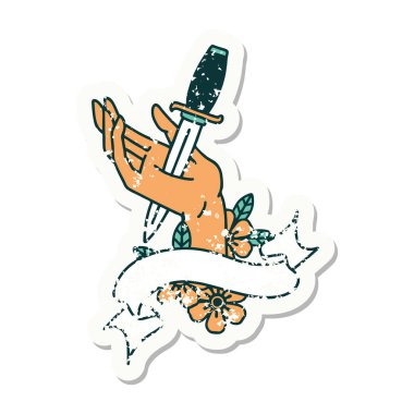 Elinde hançer bayrağı olan eski bir etiket.