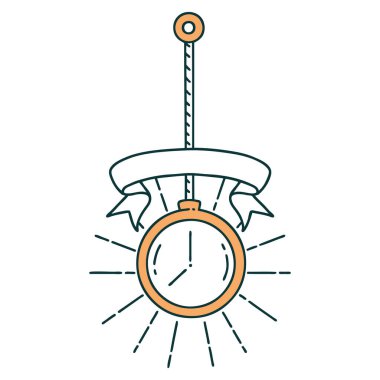 Dövme stili altın cep saati olan parşömen bayrağı