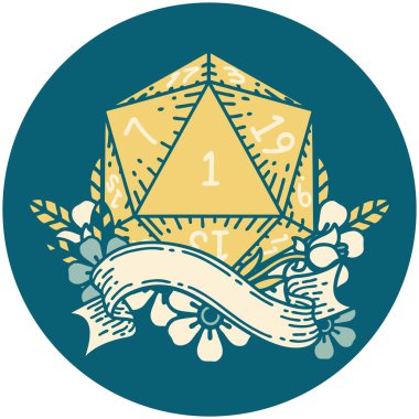 Retro Dövme Biçimi Doğal bir d20 zar atma