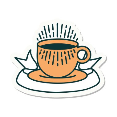 Dövme stili çıkartma ve bir fincan kahve.