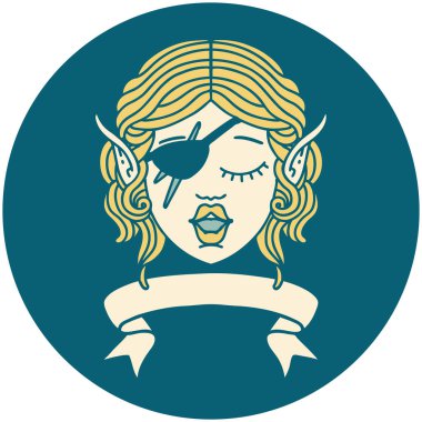 Retro Dövme Tarzı Elf karakter yüzü pankartıyla