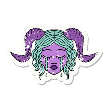 Ağlayan, bağlayan karakter yüzünün grunge çıkartması