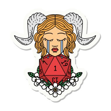 Ağlama etiketi. Doğal bir D20 zar atışıyla bağlanmış.