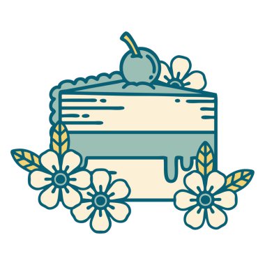 Bir dilim pasta ve çiçeğin ikonik dövme görüntüsü