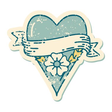 Bir kalp çiçeği ve pankartın sembolik dövmeli görüntüsü