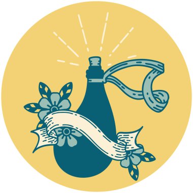 Dövme stili eski deri su şişesi ikonu