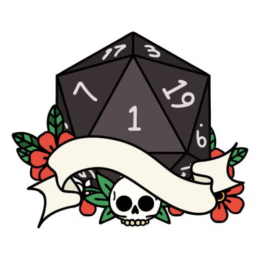 Retro Dövme Biçimi Doğal bir d20 zar atma