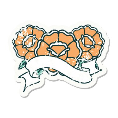 Üzerinde çiçek demeti olan eski bir etiket.