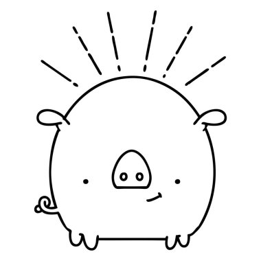 Geleneksel siyah çizgili dövme tarzı bir domuz karakteri.