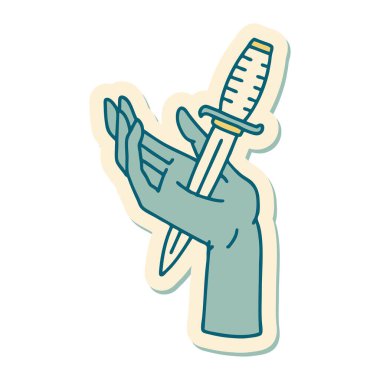 Eline geleneksel bir hançer stili dövme çıkartması takılmış.